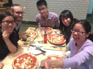 Christine is trying to contain her embarrassment of using my selfie stick in public.