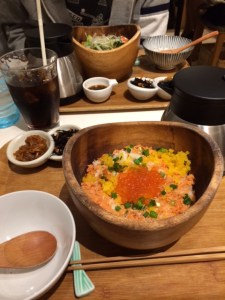 My Ochazuke! The tea is in the pot on the right ready to be poured over the rice. Mmmmmm. 