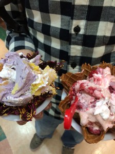 Decided to try Coldstone here ... it's VERY popular !!!! Also the songs the staff sing for you are way cuter. on the left is my taro pumpkin potato mix and on the right is Alex's raspberry, strawberry concoction 