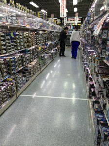 Rows of Gundam models